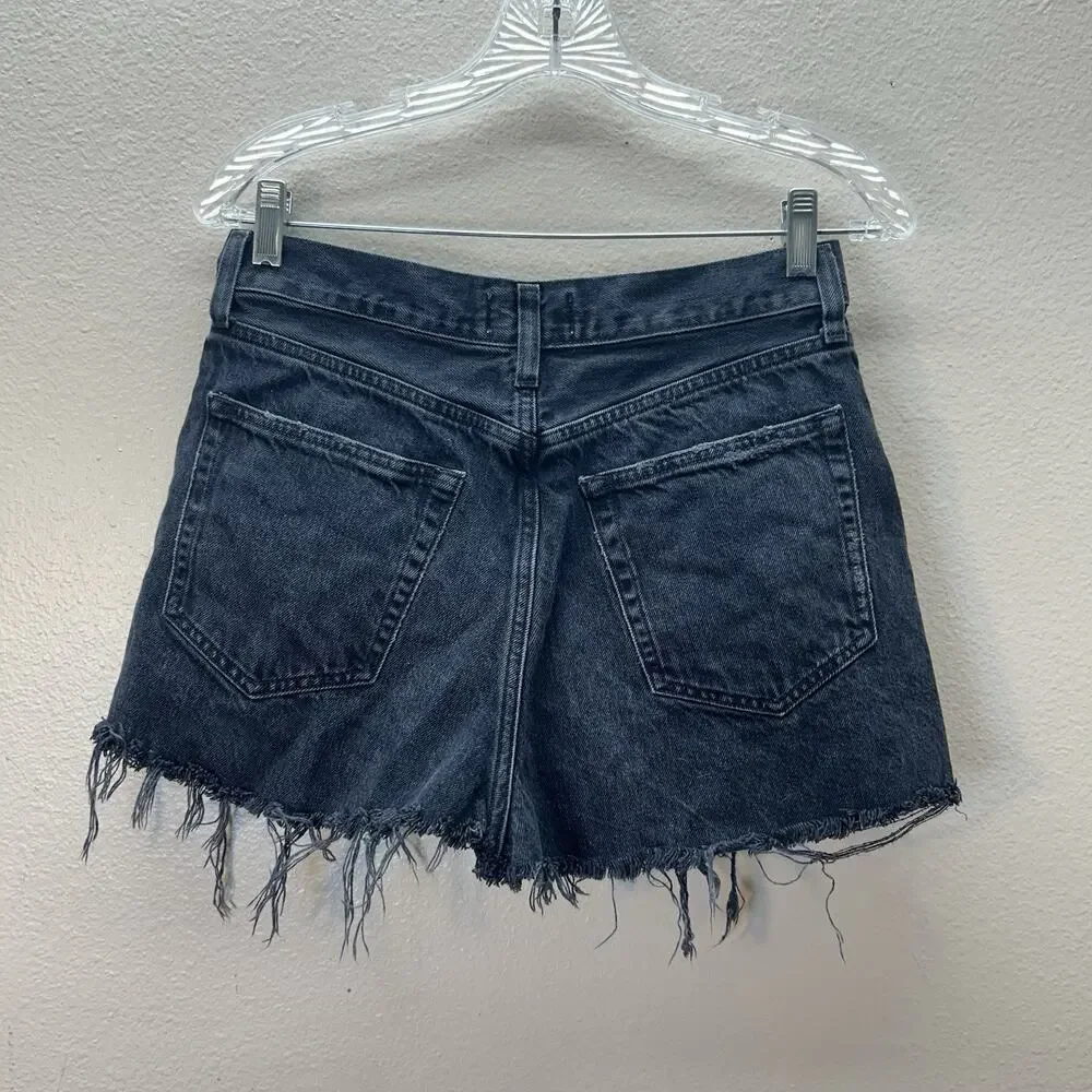 AGOLDE Micro Denim Jean Mini Skirt Black Wash‎ Womens Size 26 Fringe Western